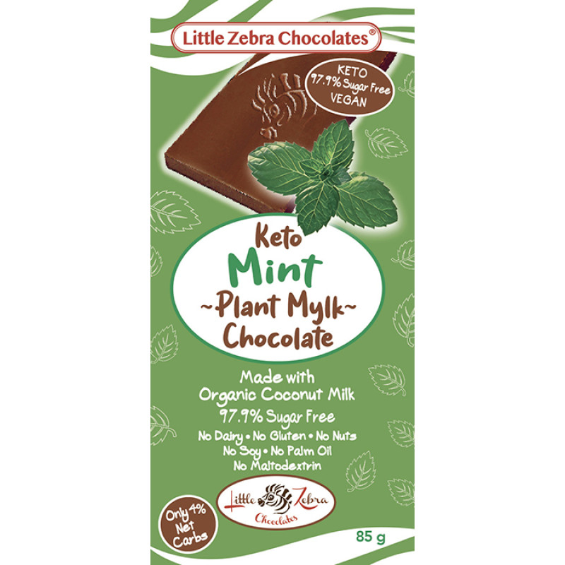 Keto Plant Mylk Chocolate Mint 85g by LITTLE ZEBRA CHOCOLATES