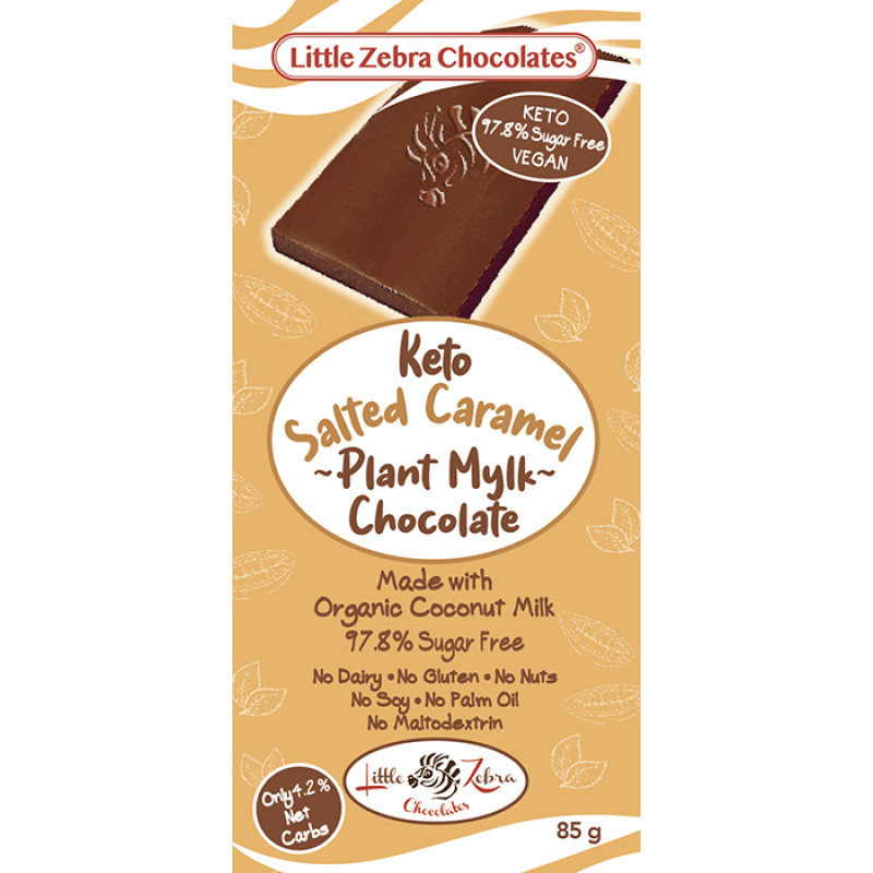 Keto Plant Mylk Chocolate Salted Caramel 85g by LITTLE ZEBRA CHOCOLATES