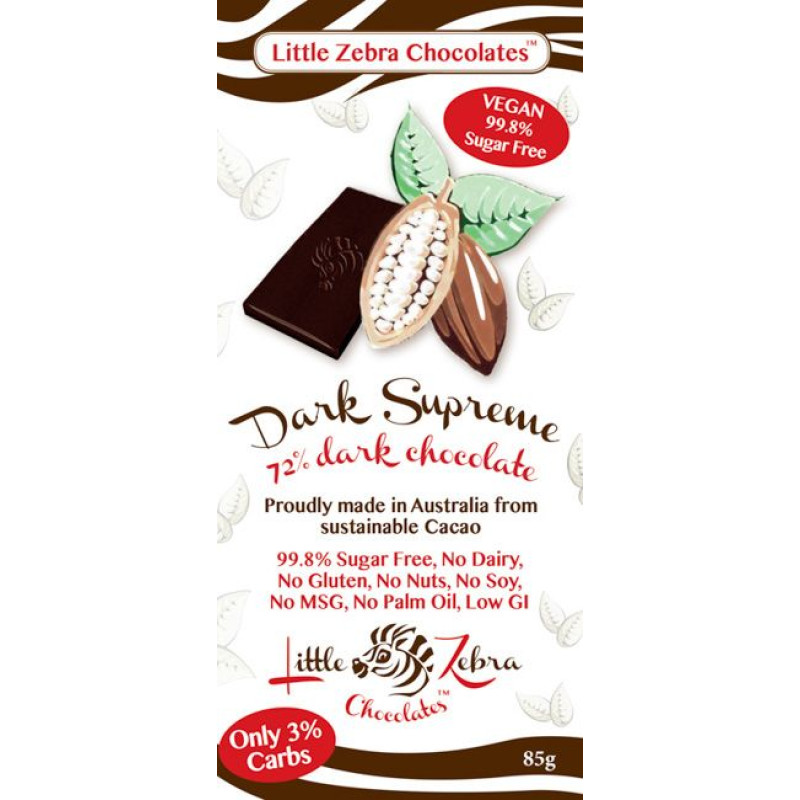 72% Dark Supreme Chocolate 85g by LITTLE ZEBRA CHOCOLATES