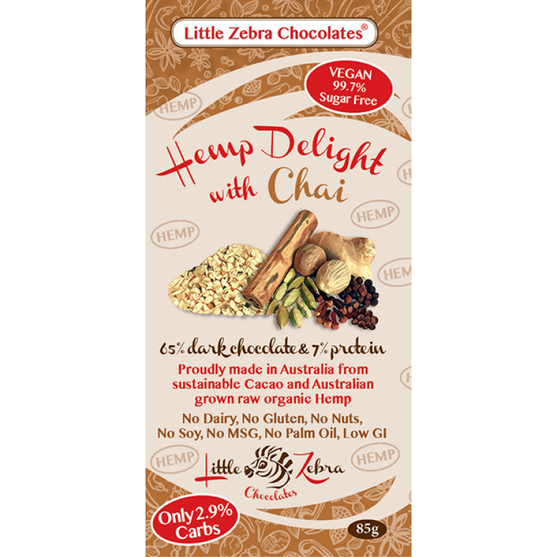 Hemp Delight with Chai Dark Chocolate 85g by LITTLE ZEBRA CHOCOLATES