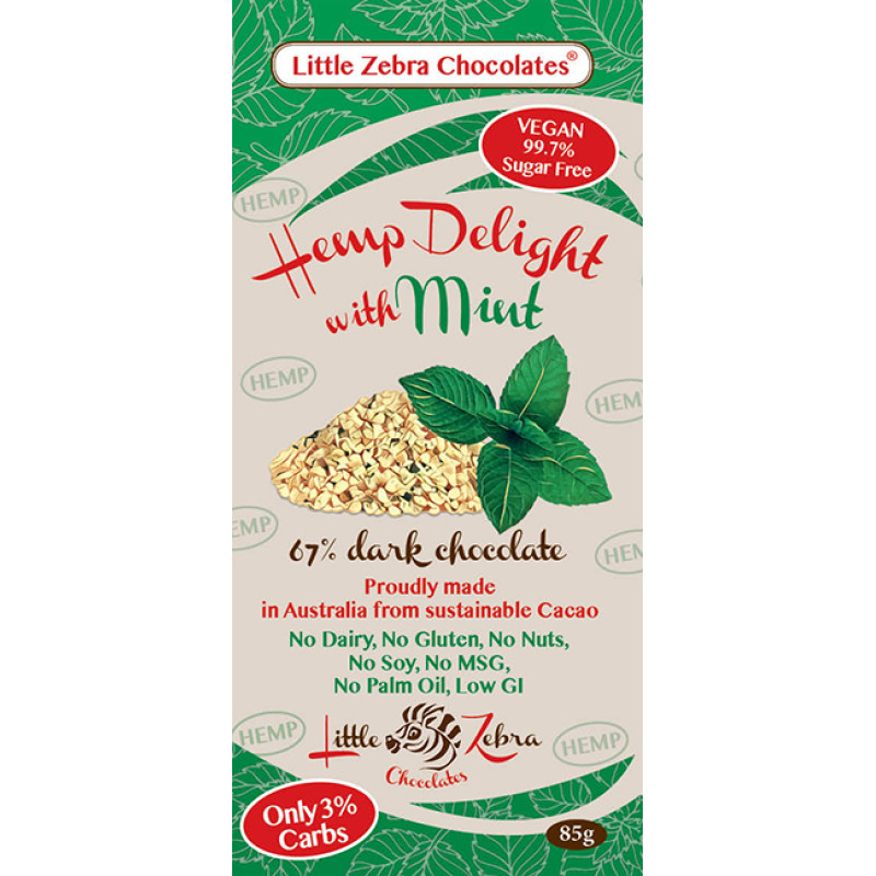 Hemp Delight with Mint Dark Chocolate 85g by LITTLE ZEBRA CHOCOLATES