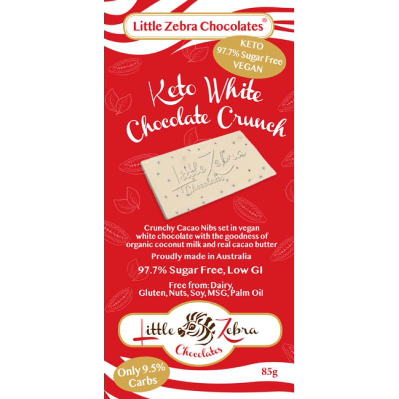 Keto White Chocolate Crunch 85g by LITTLE ZEBRA CHOCOLATES