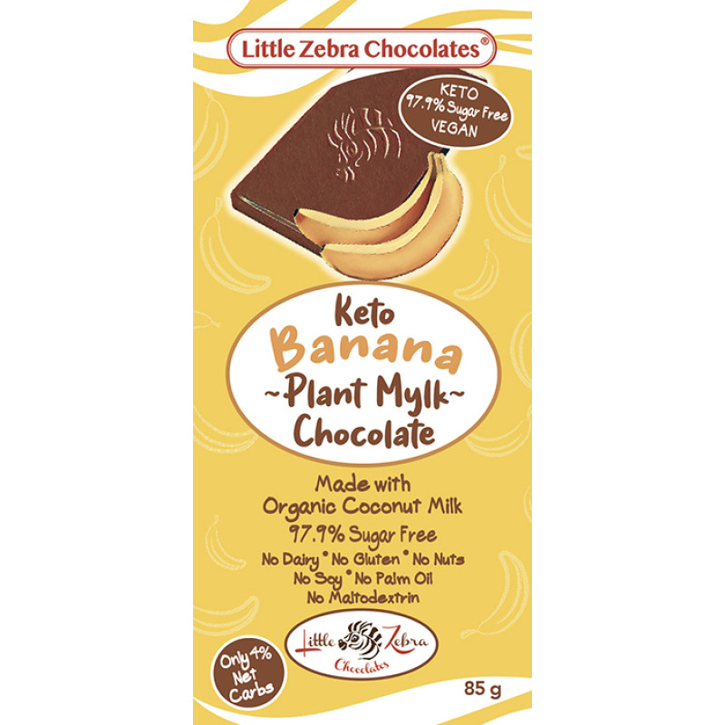 Keto Plant Mylk Chocolate Banana 85g by LITTLE ZEBRA CHOCOLATES