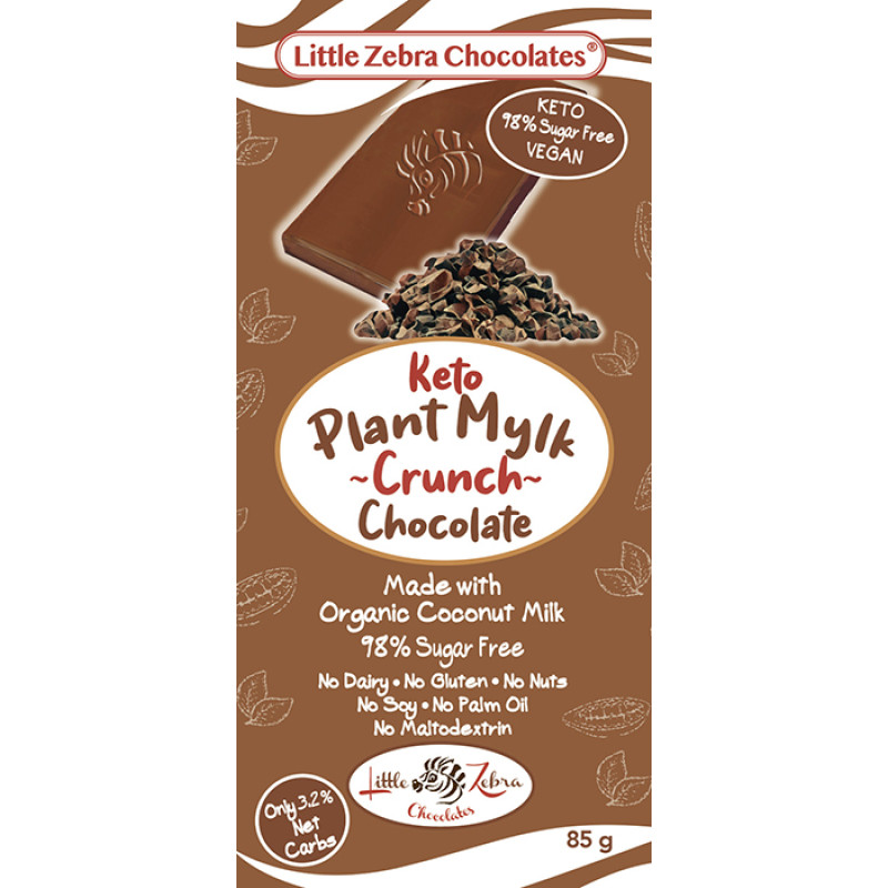 Keto Plant Mylk Crunch Chocolate 85g by LITTLE ZEBRA CHOCOLATES