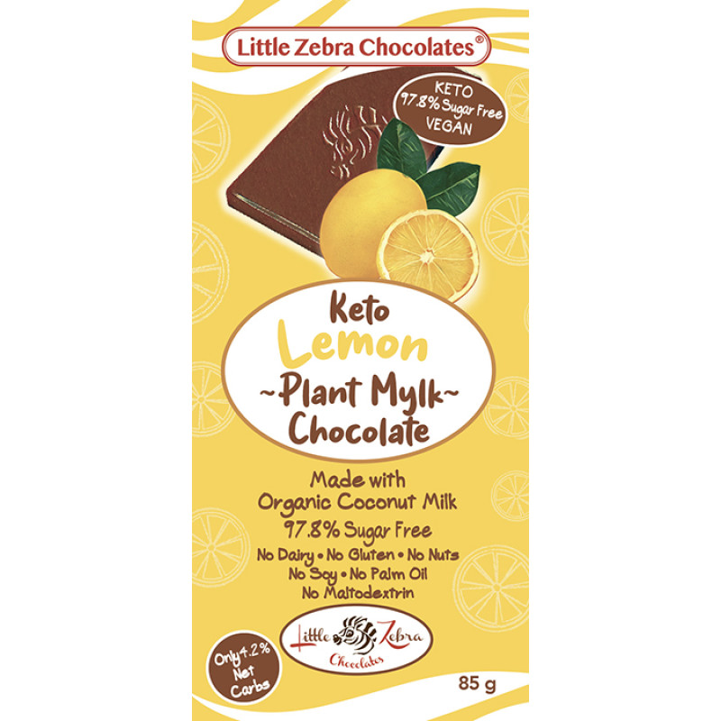 Keto Plant Mylk Chocolate Lemon 85g by LITTLE ZEBRA CHOCOLATES