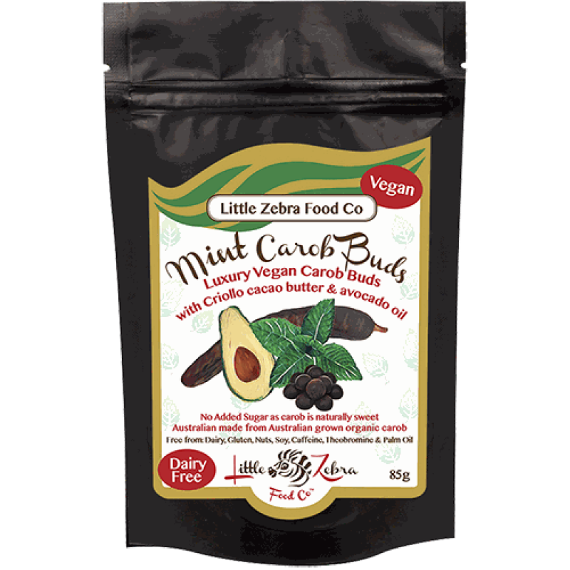 Mint Carob Buds 85g by LITTLE ZEBRA CHOCOLATES