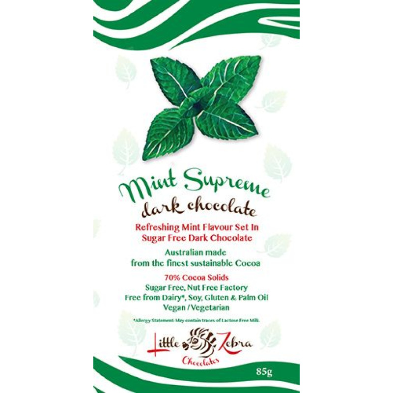 Mint Supreme Dark Chocolate 85g by LITTLE ZEBRA CHOCOLATES