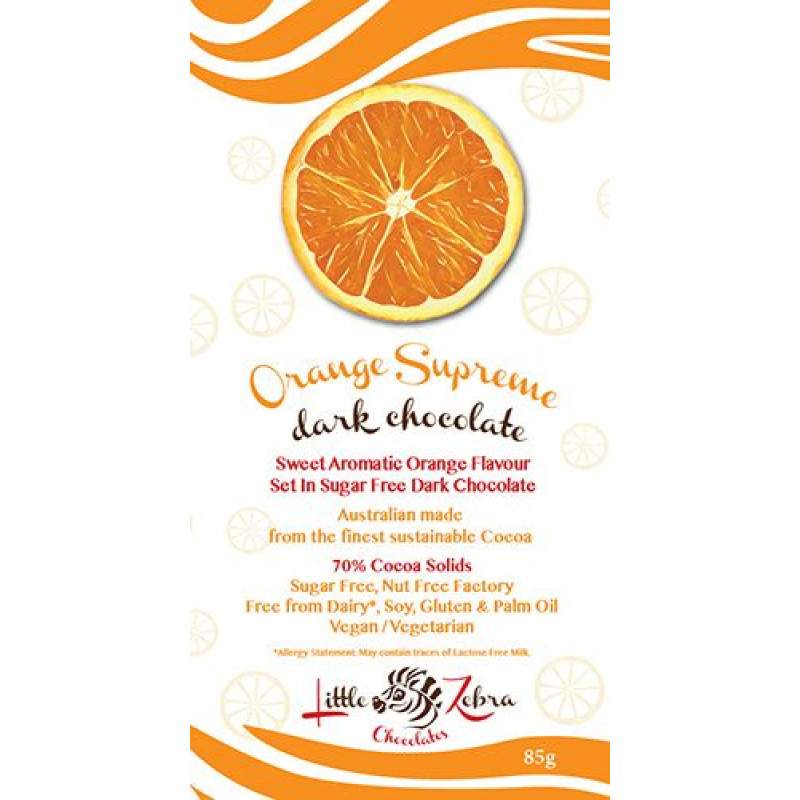 Orange Supreme Dark Chocolate 85g by LITTLE ZEBRA CHOCOLATES