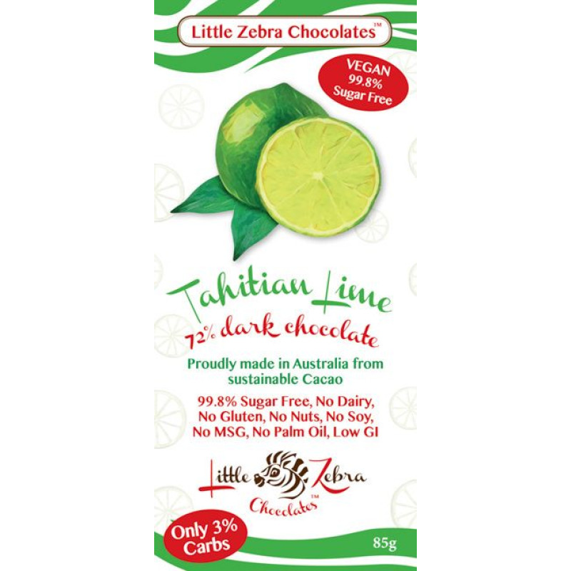 Tahitian Lime Dark Chocolate 85g by LITTLE ZEBRA CHOCOLATES