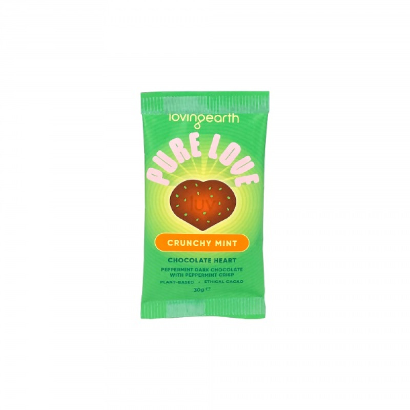 Crunchy Mint Dark Chocolate Heart 30g by LOVING EARTH