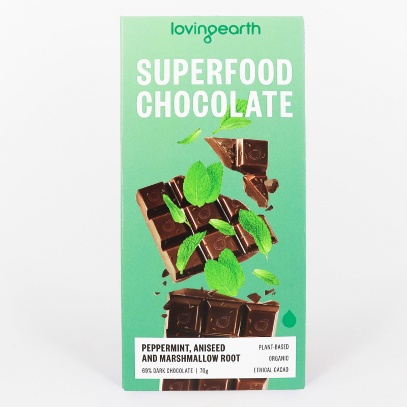 Superfood Chocolate Peppermint, Aniseed & Marshmallow Root 70g by LOVING EARTH