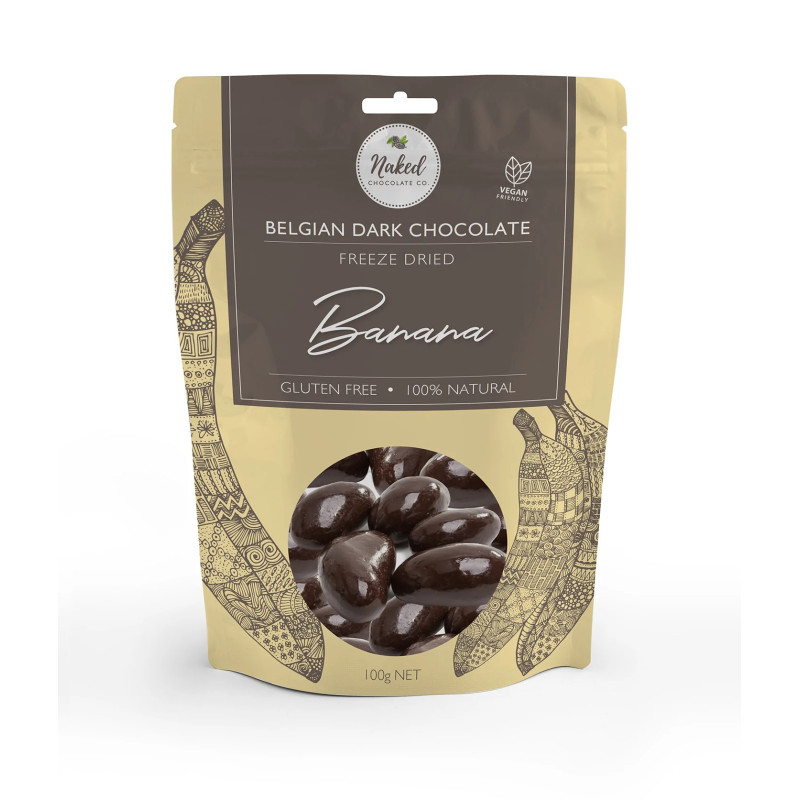 Belgian Dark Chocolate Freeze Dried Bananas 100g by NAKED CHOCOLATE CO