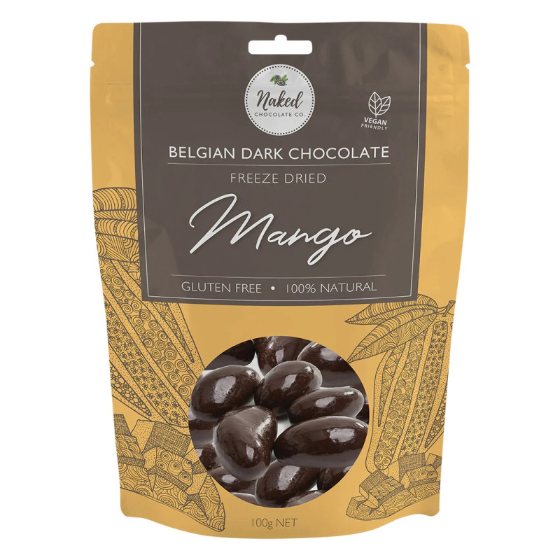 Belgian Dark Chocolate Freeze Dried Mango 100g by NAKED CHOCOLATE CO