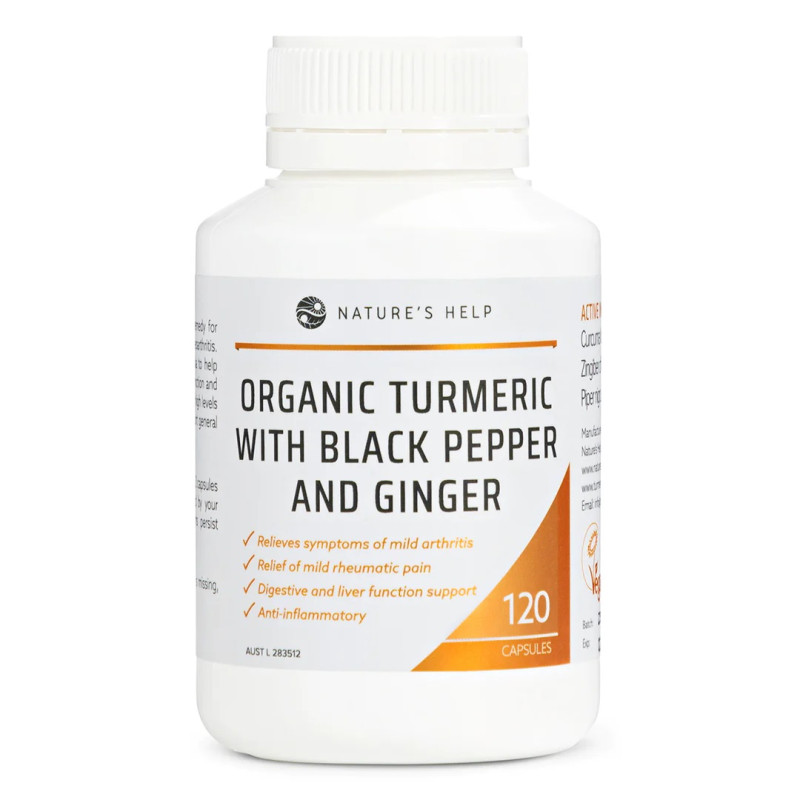 Organic Turmeric With Black Pepper & Ginger Capsules (120) by NATURE'S HELP