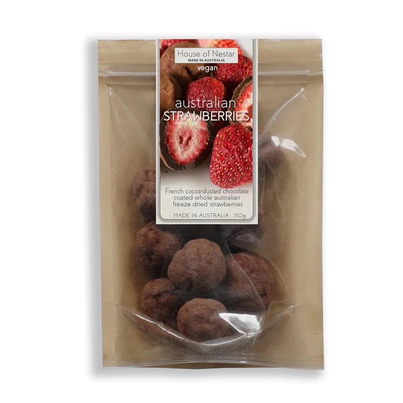 Australian Freeze Dried Cacao Dusted Strawberries 110g by HOUSE OF NESTAR