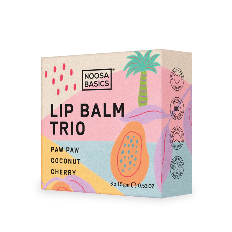 Lip Balm Trio - Paw Paw, Coconut & Cherry 3x15g by NOOSA BASICS