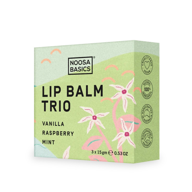 Lip Balm Trio - Vanilla, Raspberry & Mint 3x15g by NOOSA BASICS