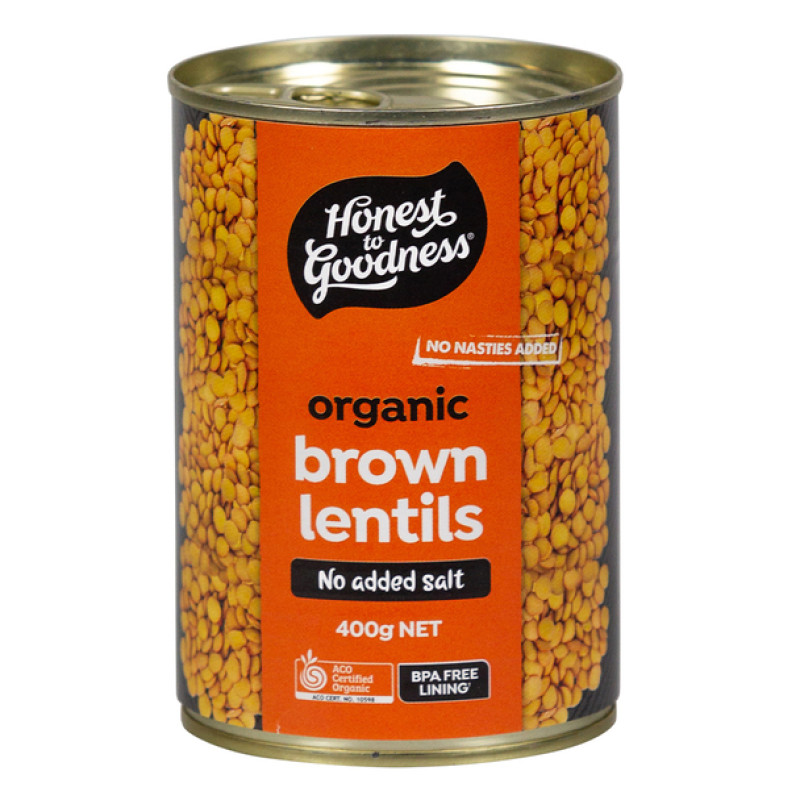 Organic Brown Lentils Canned 400g by HONEST TO GOODNESS