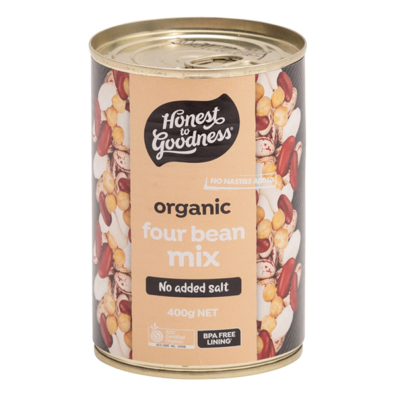Organic Four Bean Mix Canned 400g by HONEST TO GOODNESS