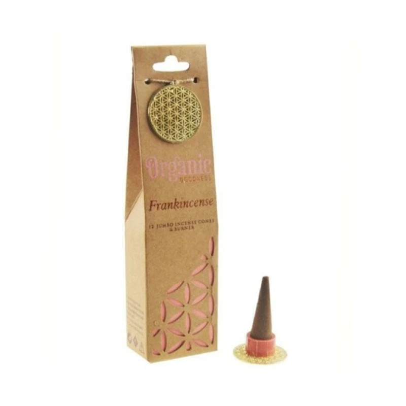 12 Jumbo Incense Cones & Burner Frankincense by ORGANIC GOODNESS