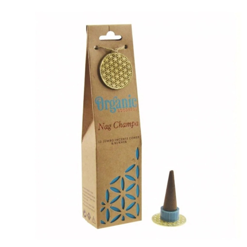 12 Jumbo Incense Cones & Burner Nag Champa by ORGANIC GOODNESS
