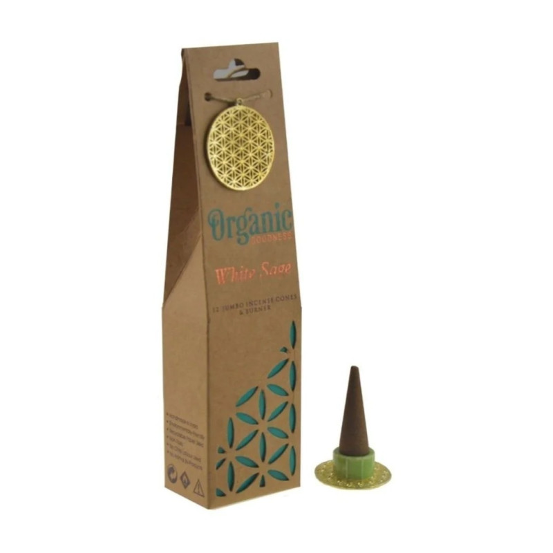 12 Jumbo Incense Cones & Burner White Sage by ORGANIC GOODNESS