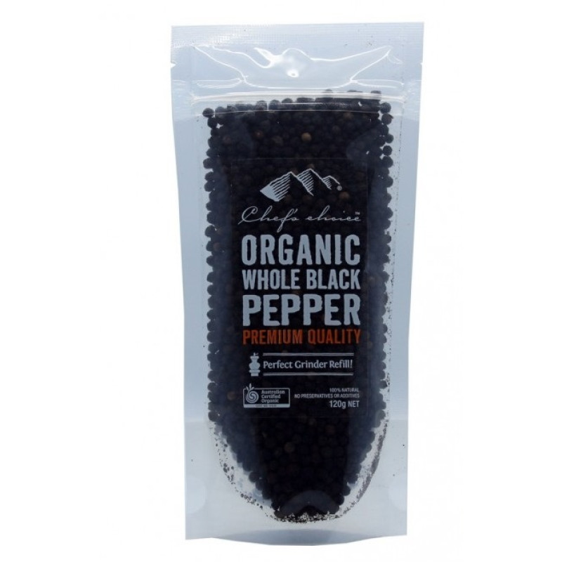 Organic Whole Black Pepper 120g by CHEF'S CHOICE