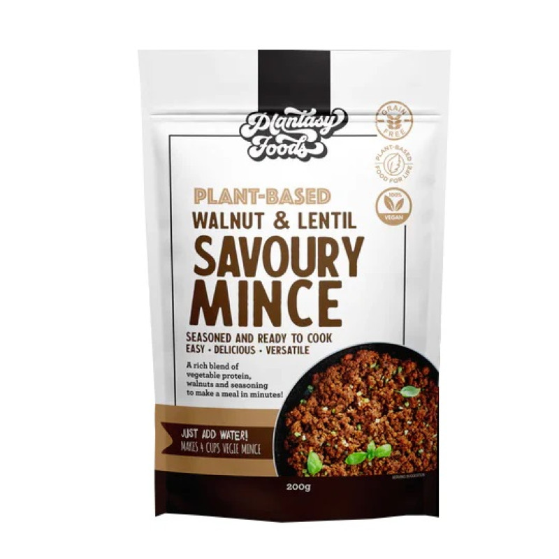 Plant Based Savoury Vegie Mince with Walnuts & Lentils 160g by PLANTASY FOODS