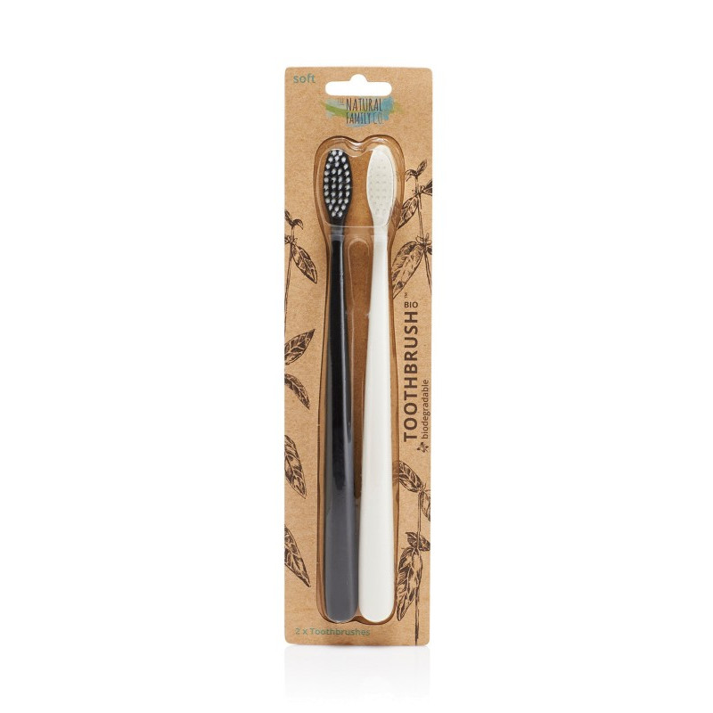 Biodegradable Toothbrush Soft Black & Ivory (2 Pack) by THE NATURAL FAMILY CO