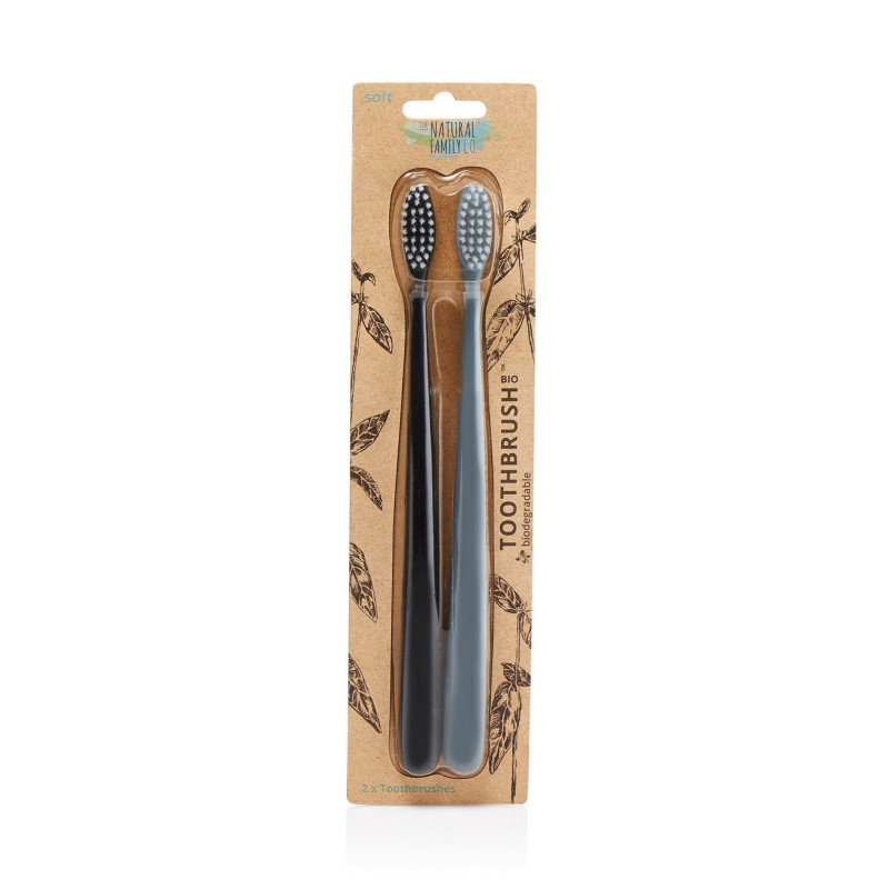 Biodegradable Toothbrush Pirate Black & Monsoon Mist (2 Pack) by THE NATURAL FAMILY CO