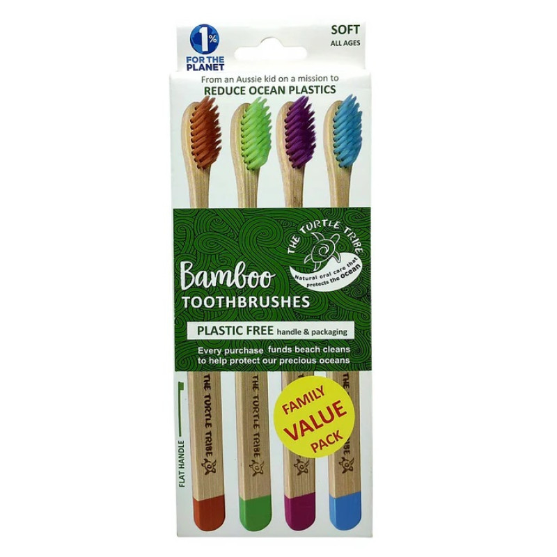 Bamboo Premium Toothbrush Soft (4pk) by THE TURTLE TRIBE