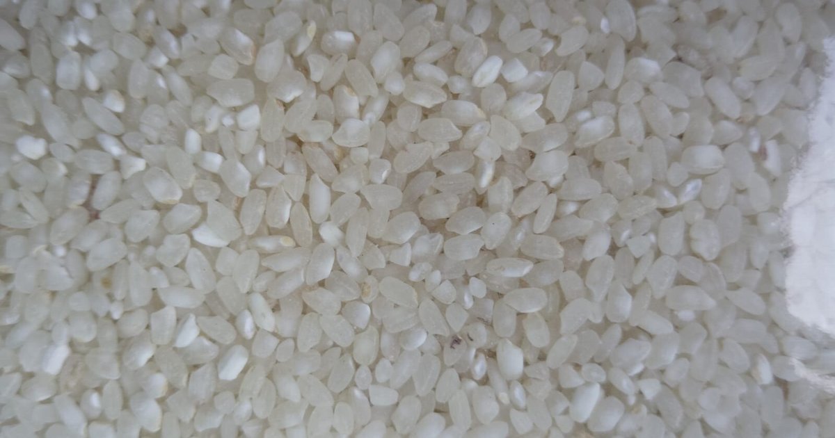 A close up of white rice grains
