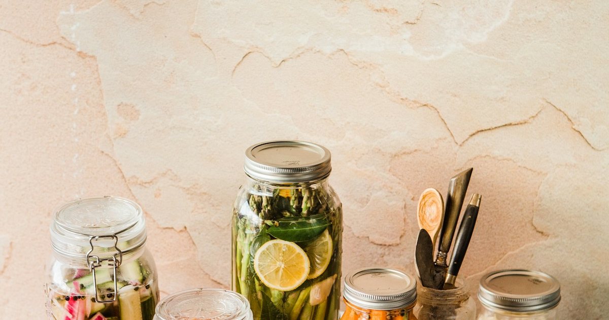 Fermented foods and probiotics in glass jars