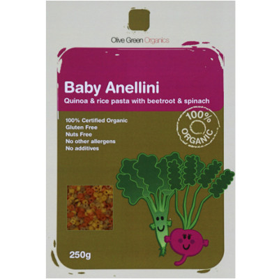 Baby Anellini Spinach & Beetroot 250g by OLIVE GREEN ORGANICS