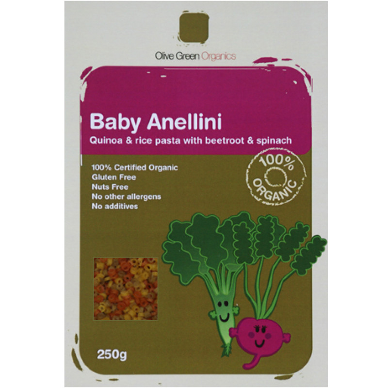 Baby Anellini Spinach & Beetroot 250g by OLIVE GREEN ORGANICS