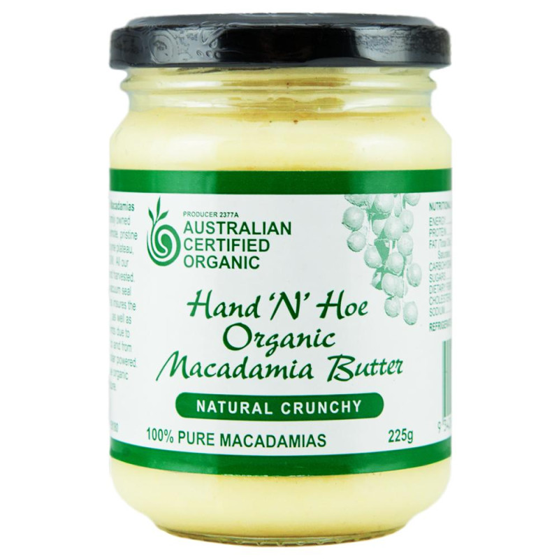 Organic Macadamia Butter - Natural Crunchy 225g by HAND 'N' HOE