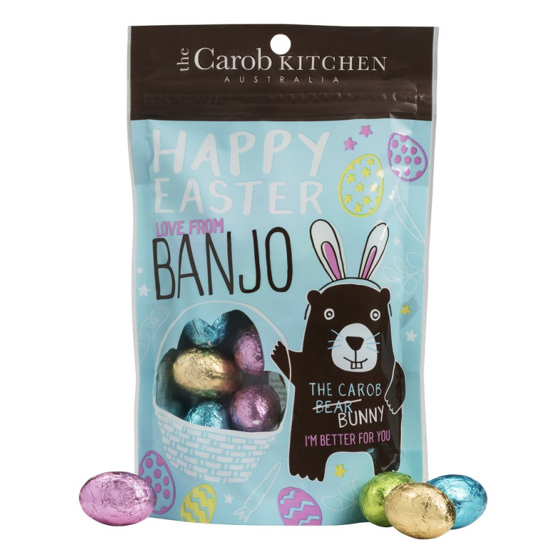 Banjo Bunny Carob Mini Egg Pouch 140g (19 x 7.5g) by THE CAROB KITCHEN