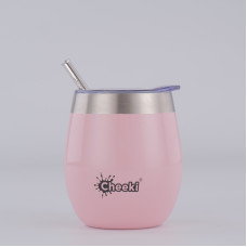 Insulated Wine Tumbler With Straw Pink Champagne 220ml by CHEEKI