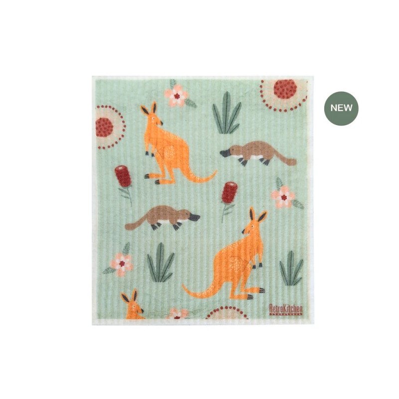 100% Compostable Dishcloth - Kangaroos by RETRO KITCHEN