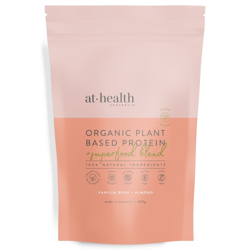 Organic Plant Protein Vanilla Bean + Almond 450g by AT HEALTH Organic Plant Protein Vanilla Bean + Almond 450g by AT HEALTH