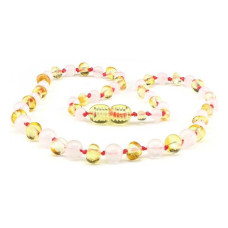 Baby Necklace - Rose Quartz & Lemon Amber by BALTIC BABIES