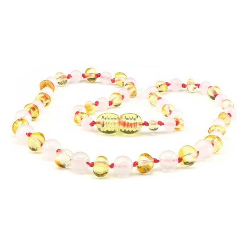 Baby Necklace - Rose Quartz & Lemon Amber by BALTIC BABIES Baby Necklace - Rose Quartz & Lemon Amber by BALTIC BABIES