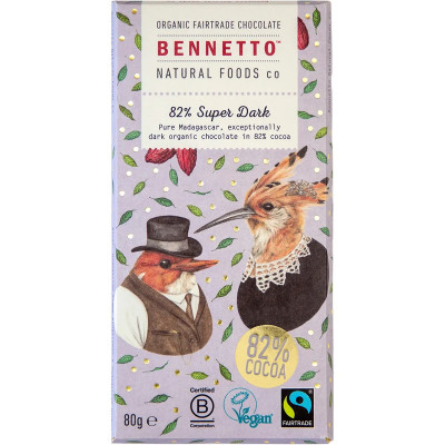 82% Organic Super Dark Fairtrade Chocolate 80g by BENNETTO