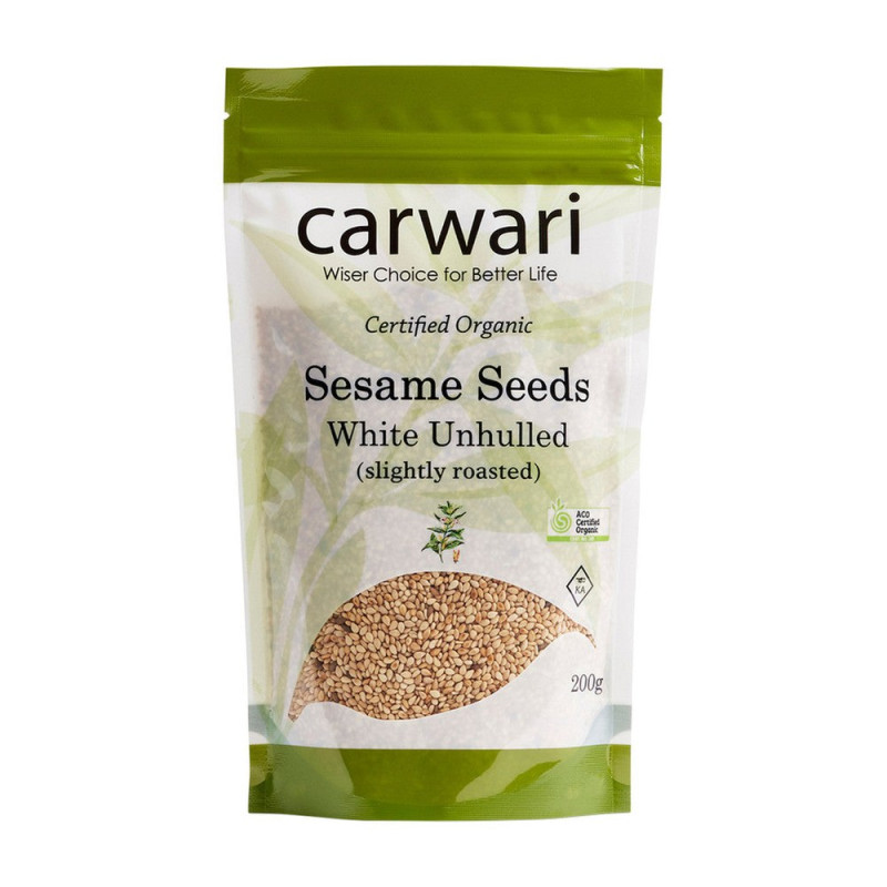 Organic Sesame Seeds White Unhulled 200g by CARWARI