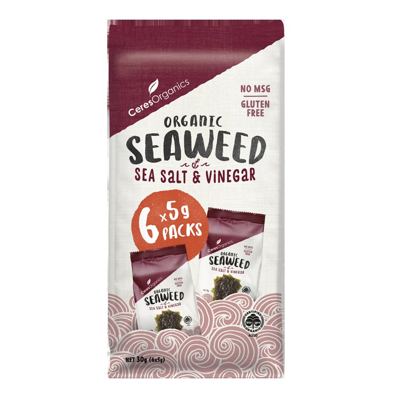 Organic Seaweed - Sea Salt & Vinegar 6x5g by CERES ORGANICS Organic Seaweed - Sea Salt & Vinegar 6x5g by CERES ORGANICS