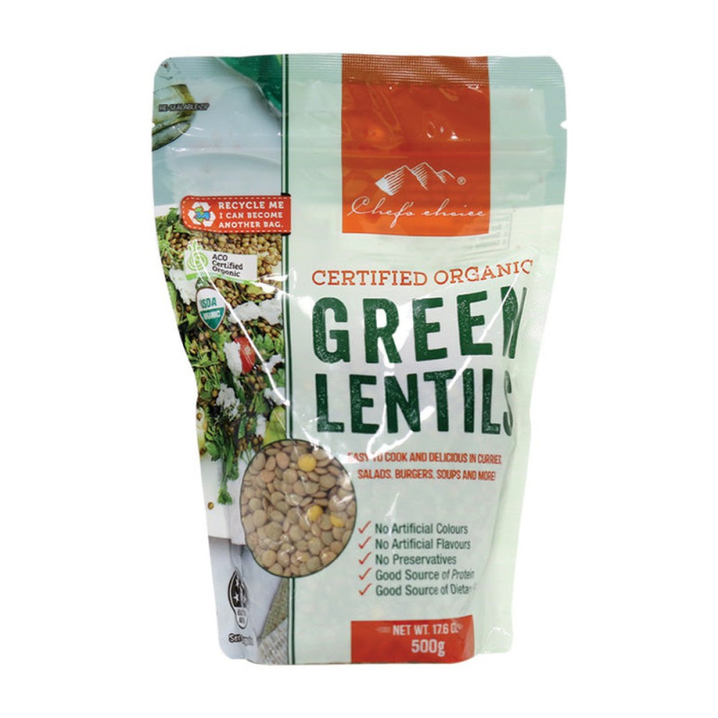 Organic Green Lentils 500g by CHEF'S CHOICE