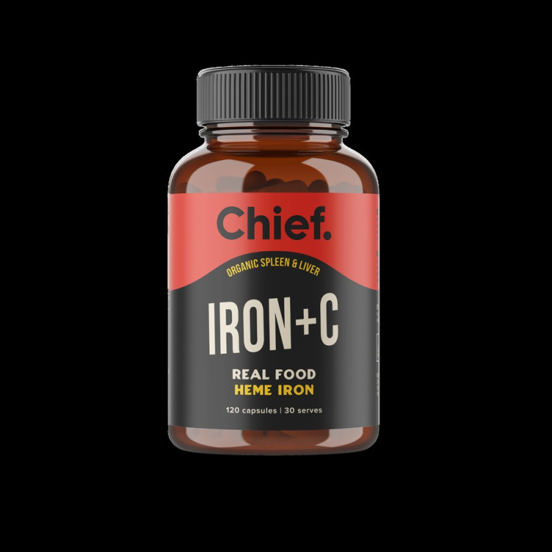 Organic Grass-Fed & Finished Iron + C Capsules (120) by CHIEF NUTRITION