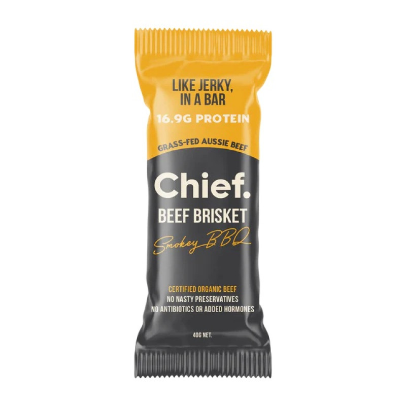 Grass Fed Beef Brisket Bar Smokey BBQ 40g by CHIEF NUTRITION