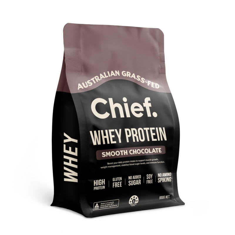 Grass Fed Whey Protein Concentrate - Smooth Chocolate 900g by CHIEF NUTRITION