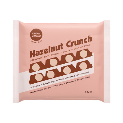 Hazelnut Crunch Dark Chocolate Block 60g by CHOW CACAO